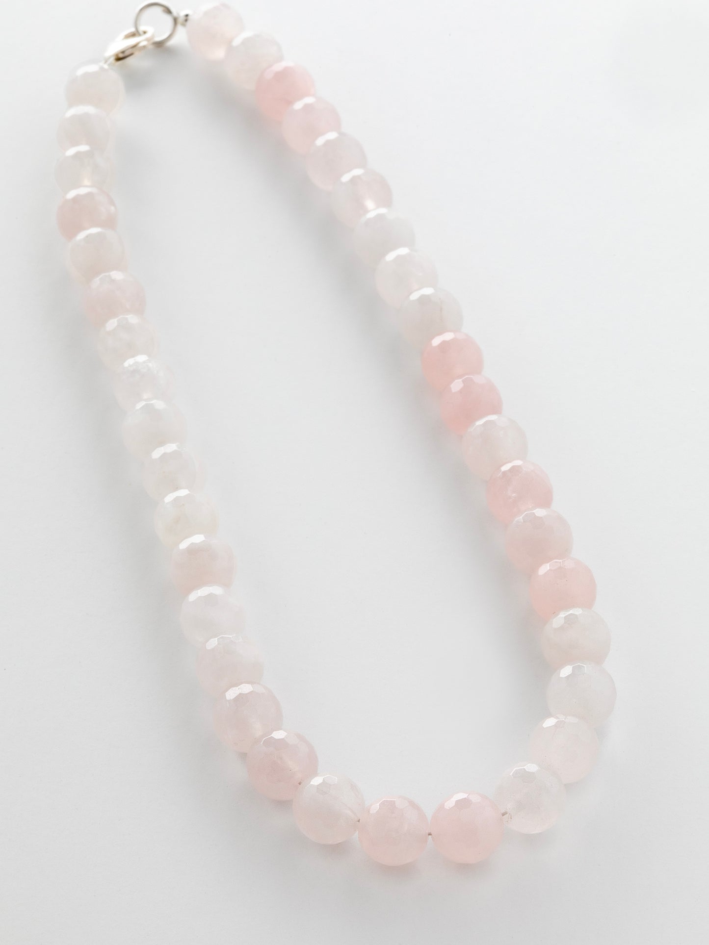 One-of-a-kind natural Rose Quartz crystal designer bracelet with sterling silver hardware, designed & handmade in California.
