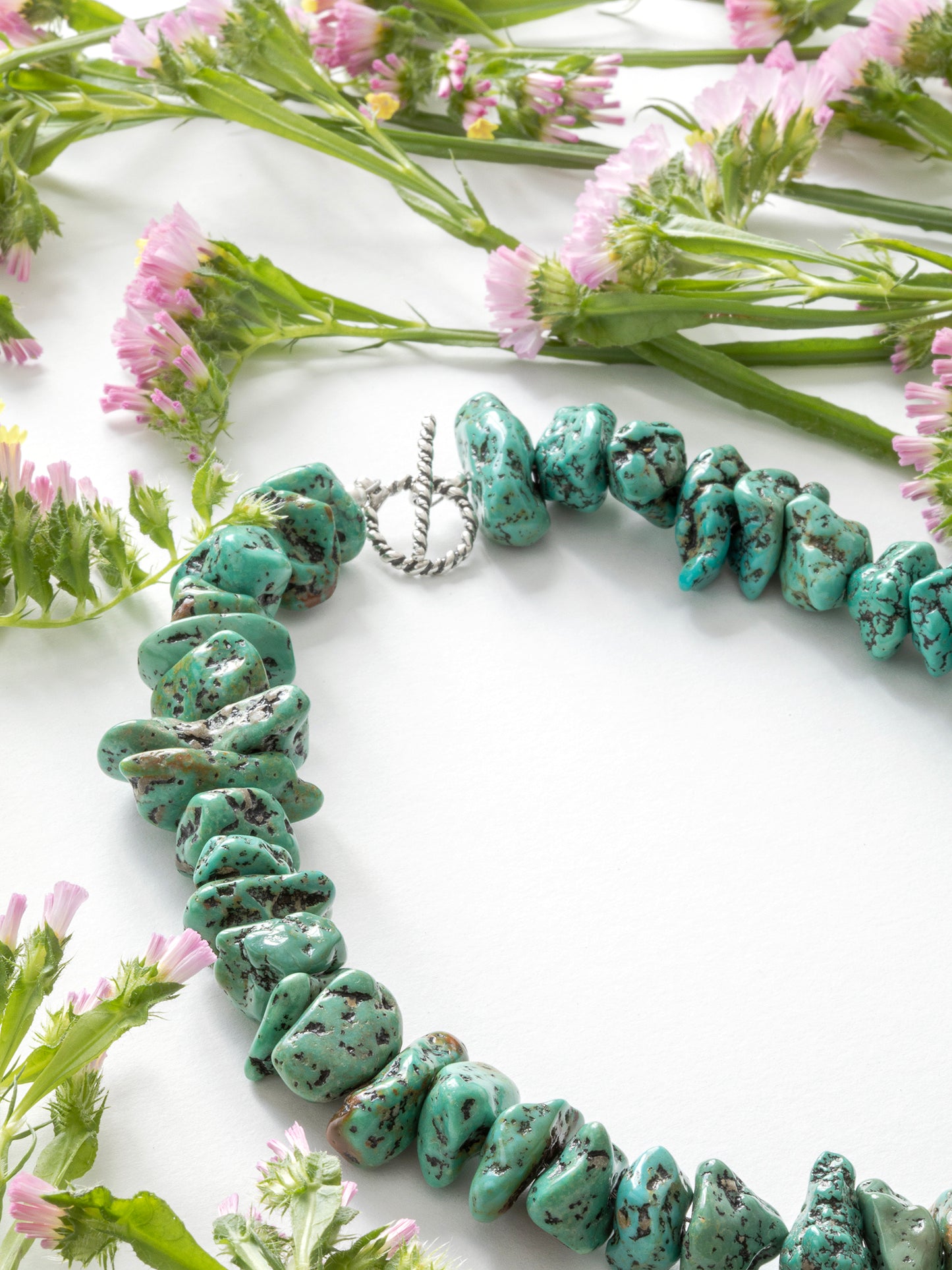 One-of-a-kind natural Turquoise stone designer bracelet with sterling silver hardware, designed & handmade in California.