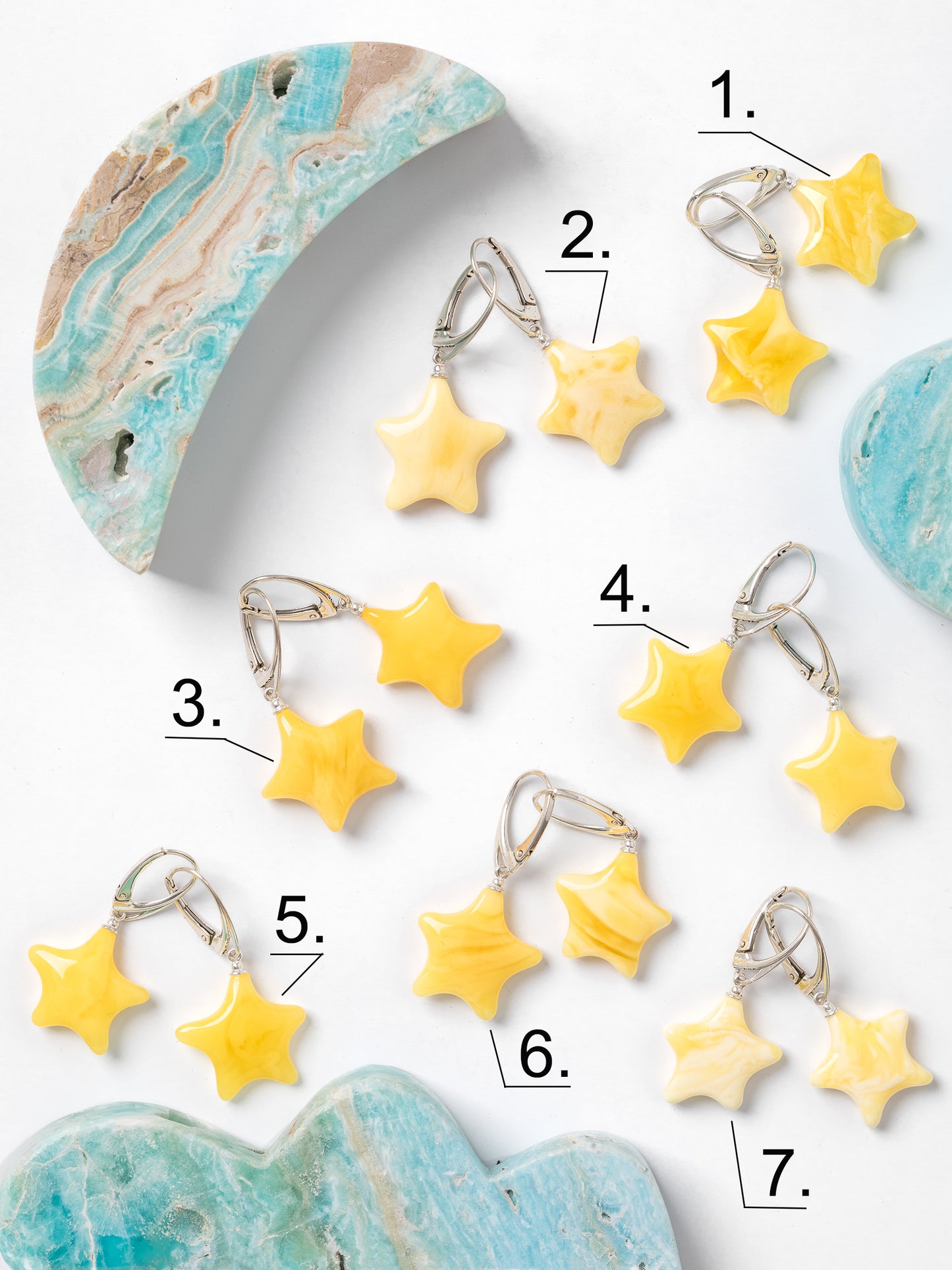 Yellow Amber Shooting Star Earrings, Yellow Baltic Amber & Sterling Silver, For pierced ears.