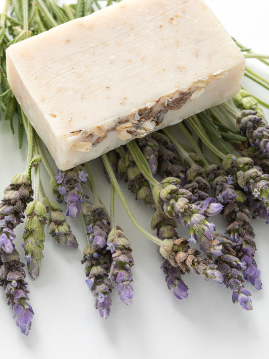 Lavender Goat Milk Olive Oil Soap, Natural Ingredients, No Chemicals, Transformative & Restorative, Exfoliates Fine Lines & Brightens Skin Tone, Good for your skin & the environment, Made by hand in small batches in the USA.