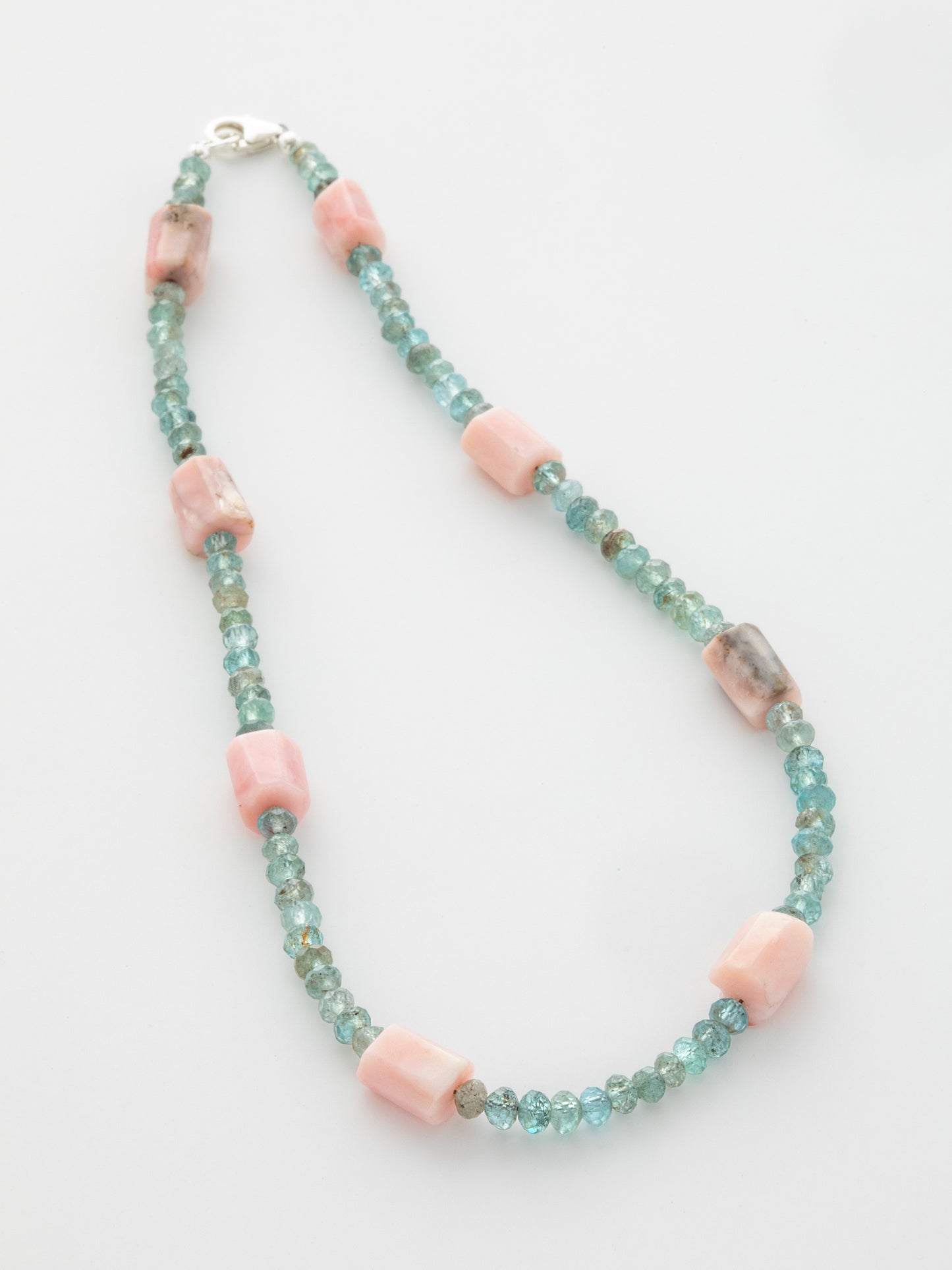One-of-a-kind natural crystal Apatite & Rhodonite designer bracelet with sterling silver hardware, designed & handmade in California.