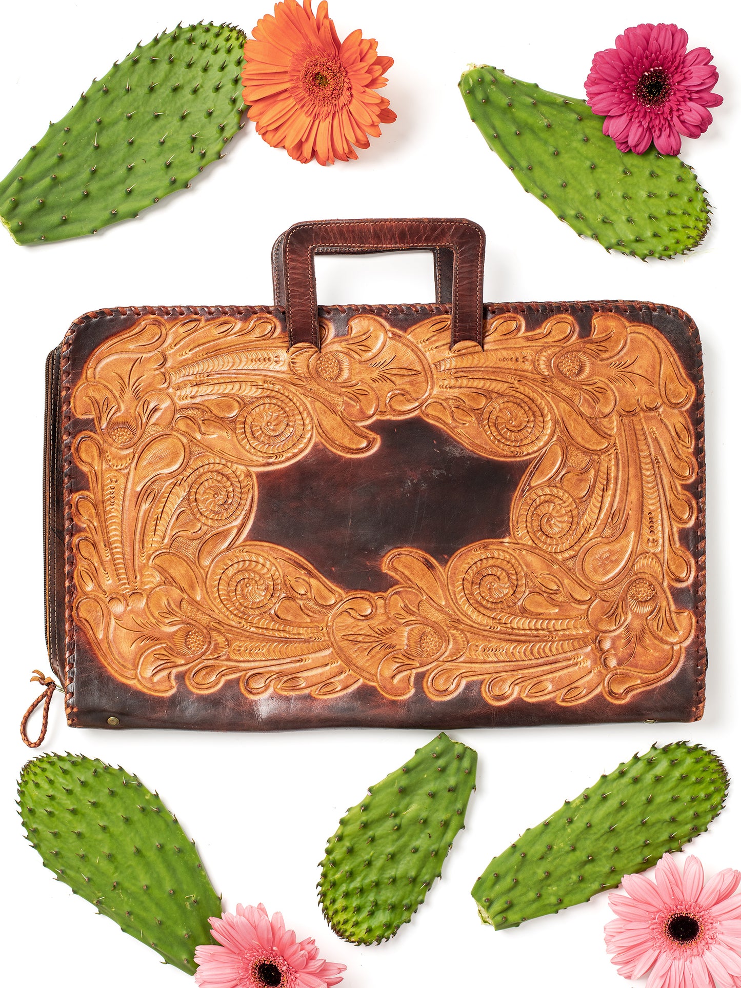 Vintage Hand-Tooled Leather Briefcase (1960s-70s)