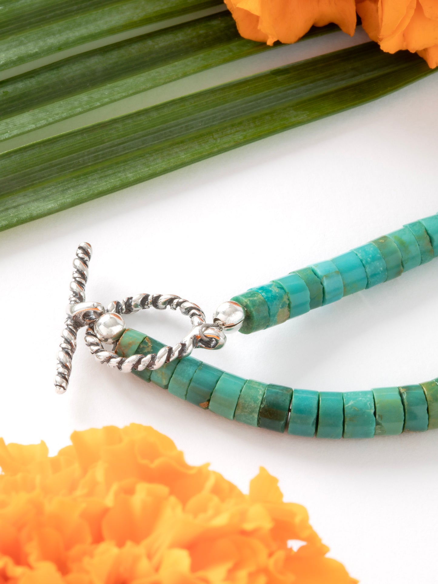 One-of-a-kind natural Turquoise stone designer bracelet with sterling silver hardware, designed & handmade in California.