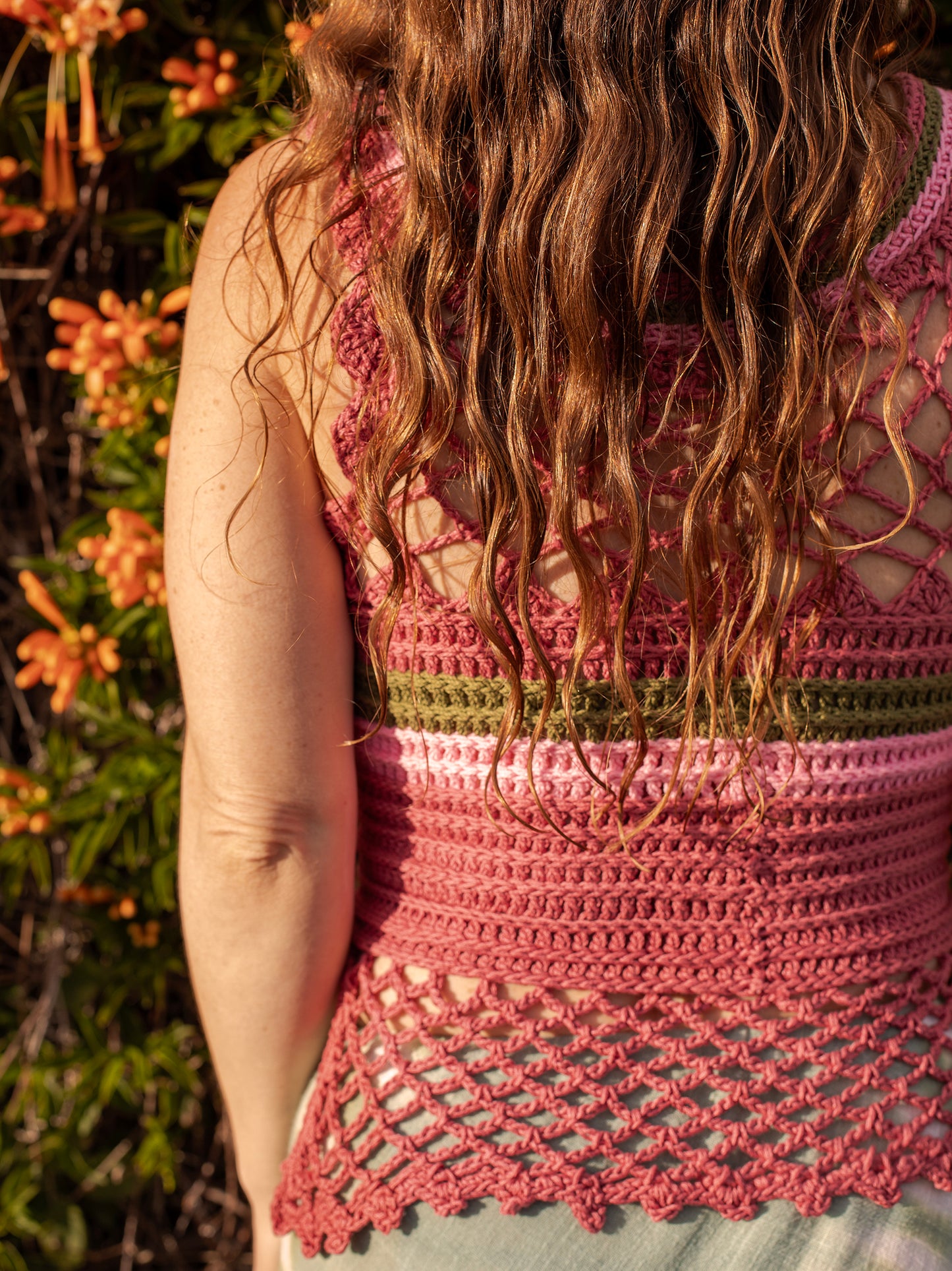 Pink & Green Organic Cotton Crochet Tank Top