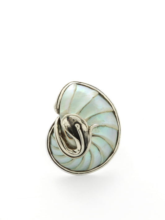 Mother of Pearl Rainbow Nautilus Shell Calla Lily Ring