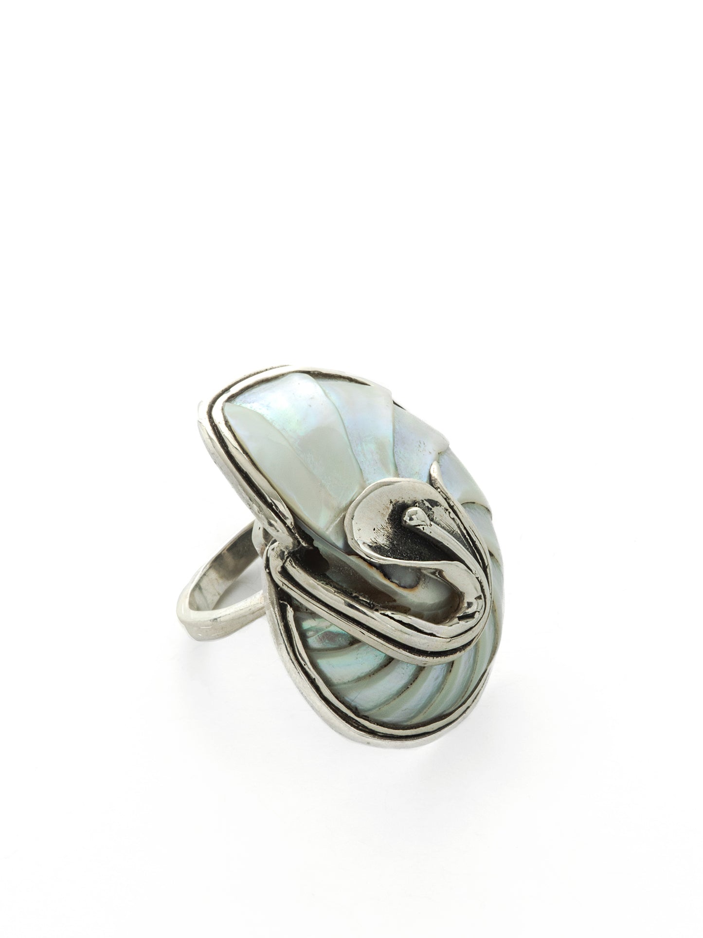 Mother of Pearl Rainbow Nautilus Shell Calla Lily Ring