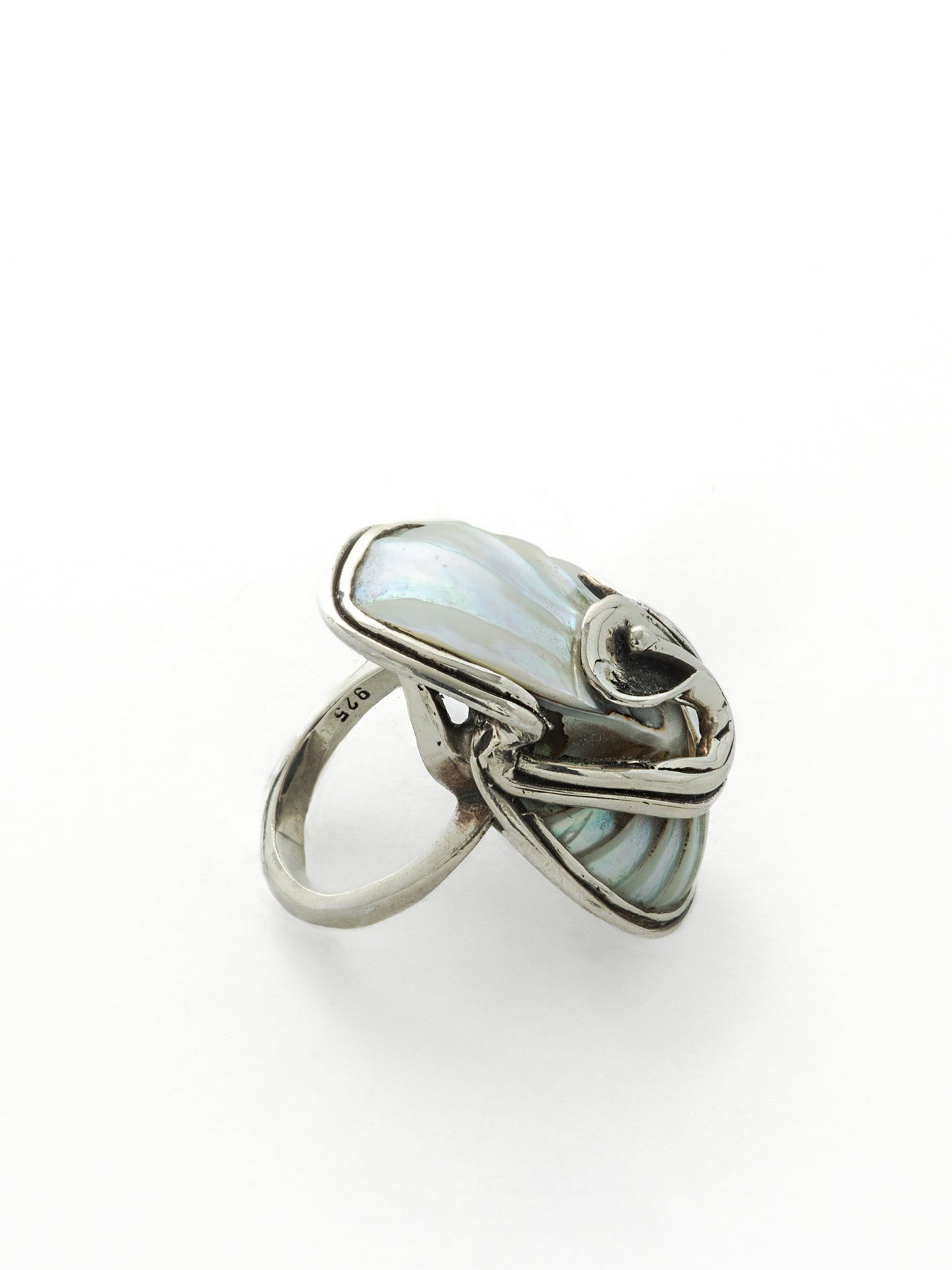 Mother of Pearl Rainbow Nautilus Shell Calla Lily Ring