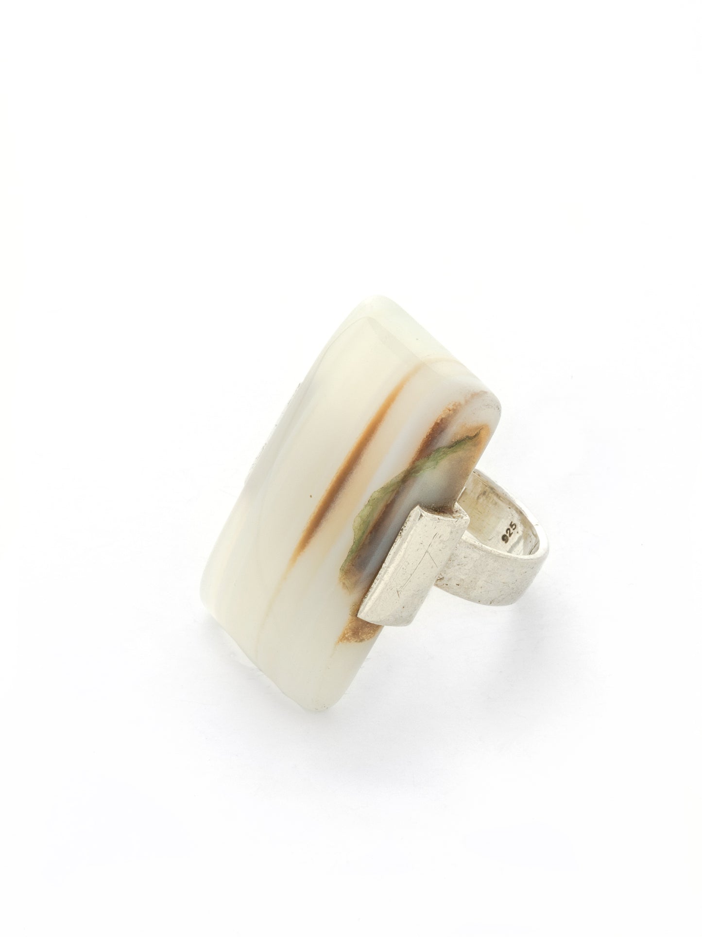 White Banded Agate Modern Sterling Silver Ring