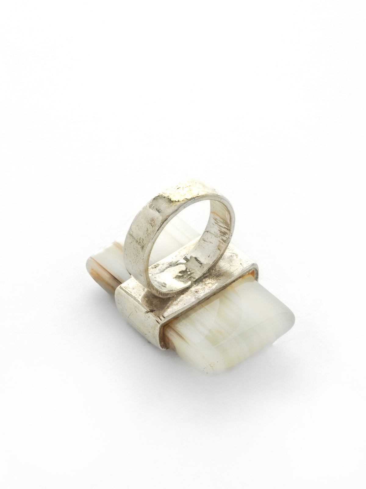 White Banded Agate Modern Sterling Silver Ring