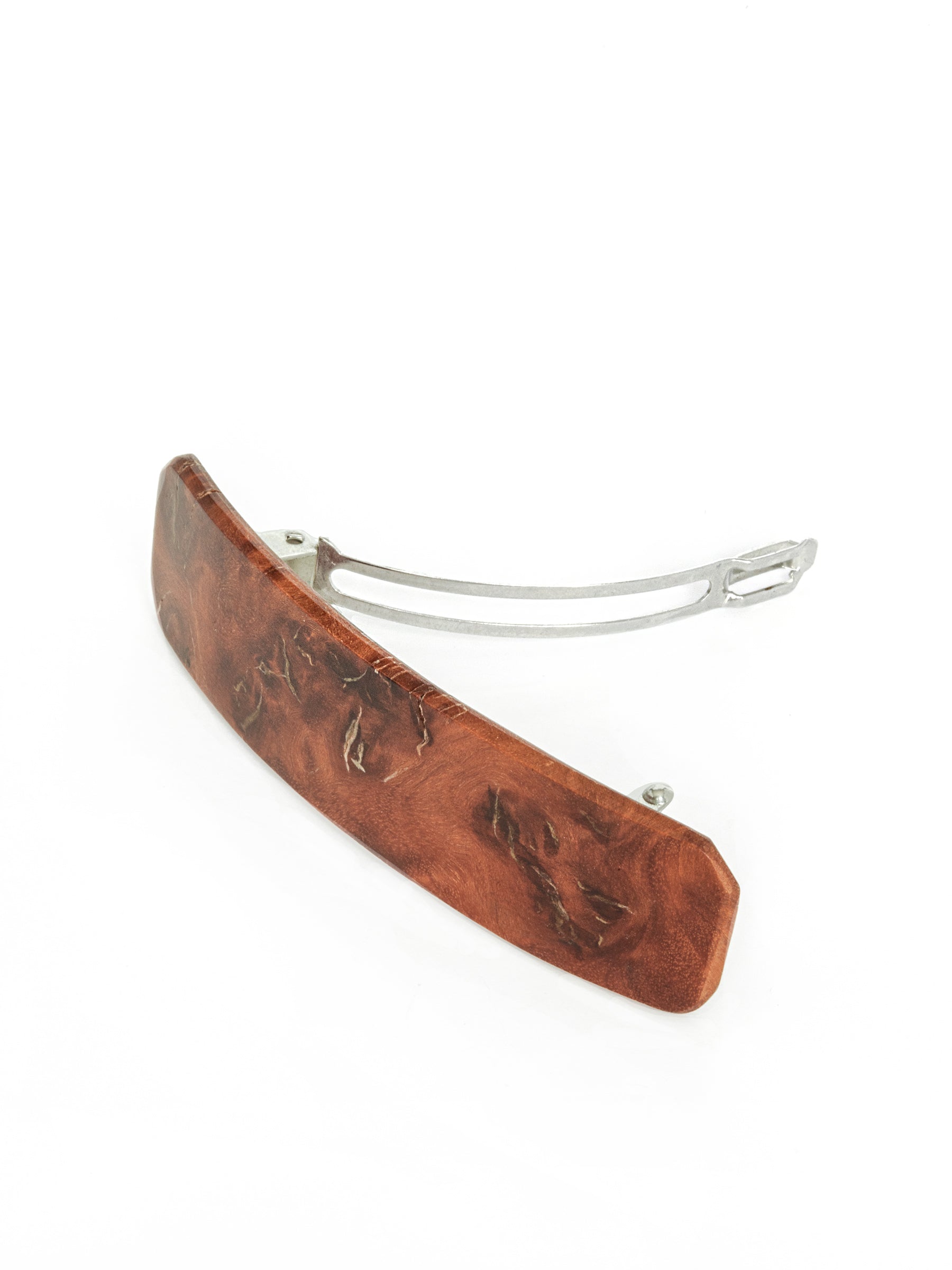 A nice way to add nature to your hairstyle, this small/medium hair clip is handmade with love, delicately sanded & polished to showcase the unique grain of this exquisite Redwood Burl Wood. This polished burl wood was harvested from dead fallen tree matter, not from a living tree.