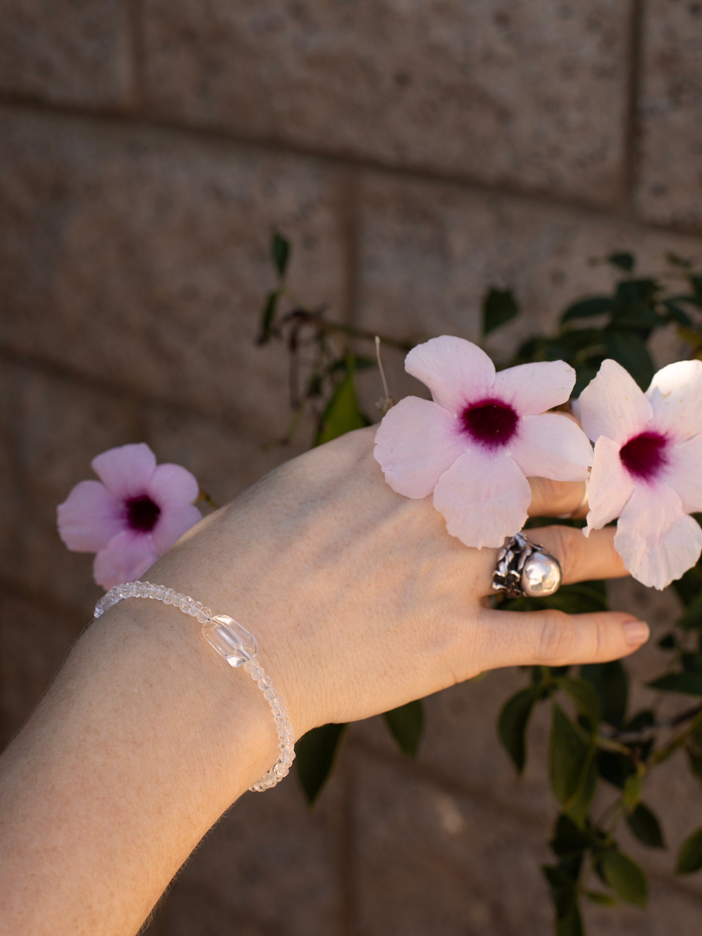 One-of-a-kind natural Quartz crystal designer bracelet with sterling silver hardware, designed & handmade in California.