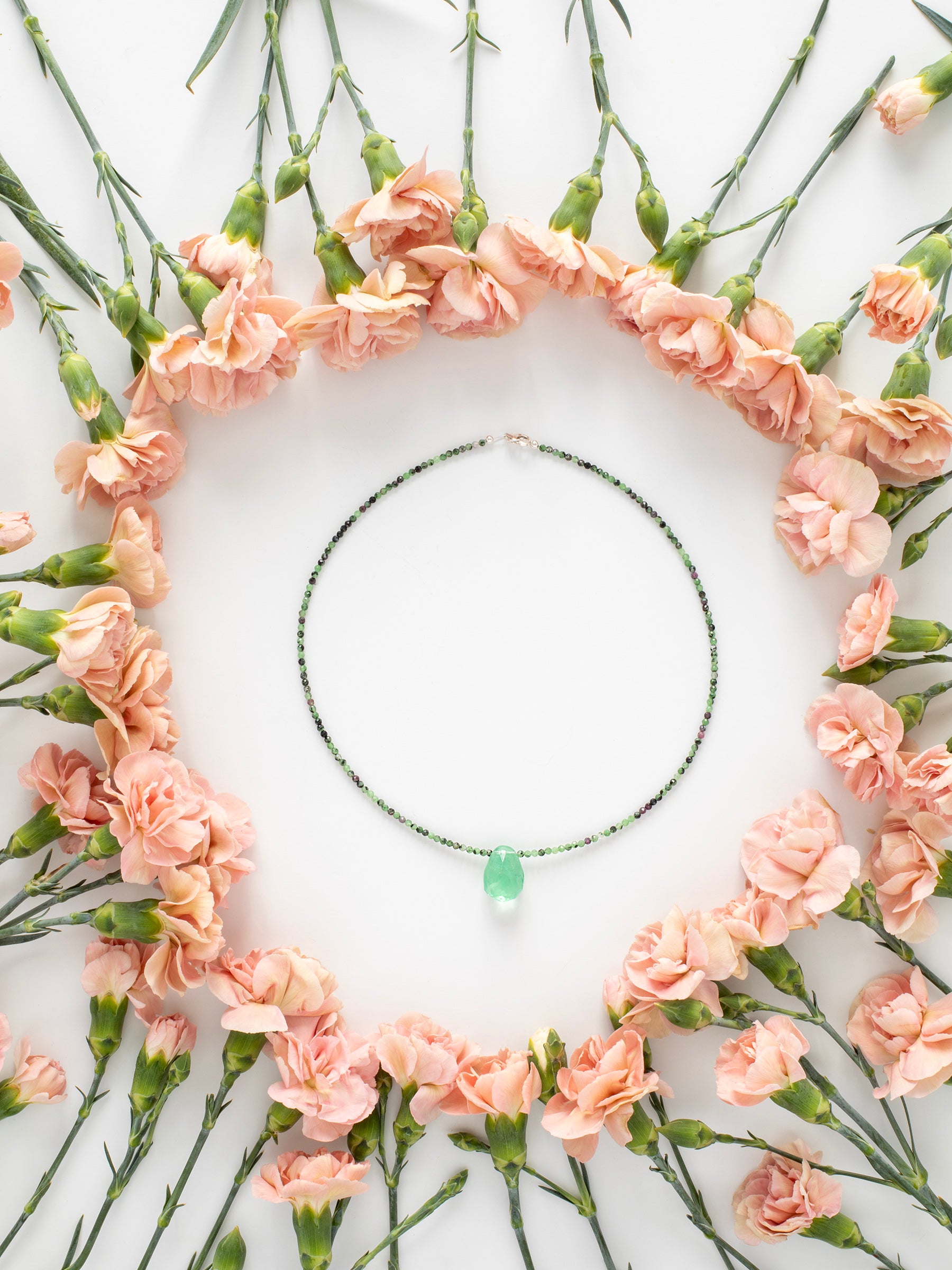 One-of-a-kind natural Green Fluorite & Ruby Zoasite crystal designer bracelet with sterling silver hardware, designed & handmade in California.