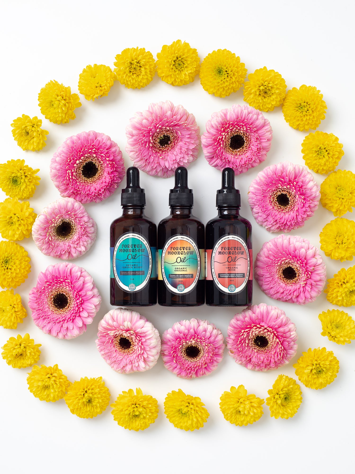Forever Moonglow Organic Rose Face & Body Oil, Protects the skin's lipid layer, Supports collagen + elastin, Encourages cell turnover, Increases hydration, Reduces inflammation, Moisturizes, Brightens skin tone, Provides important antioxidants, Handmade in small batches, Made in California.