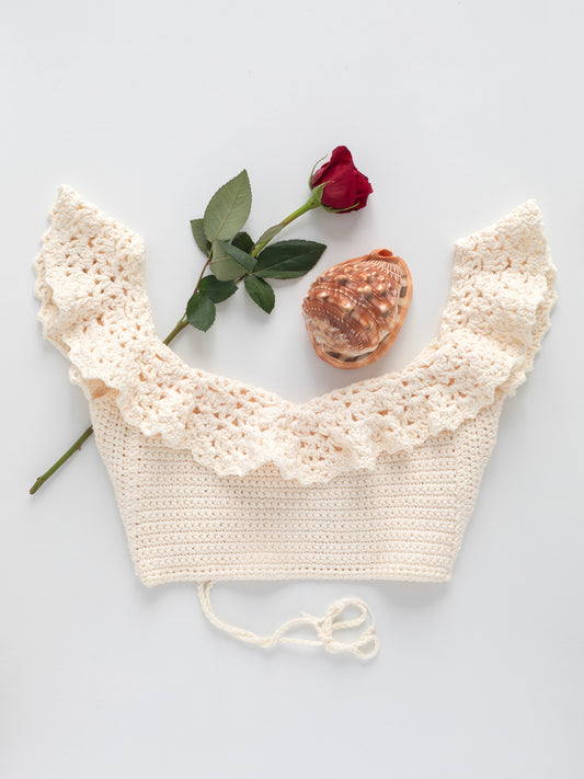 Cream Organic Cotton Crochet Crop Top