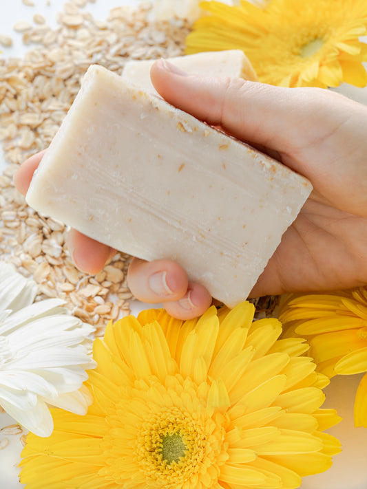 Oatmeal Goat Milk Olive Oil Soap, Natural Ingredients, No Chemicals, Transformative & Restorative, Exfoliates Fine Lines & Brightens Skin Tone, Good for your skin & the environment, Made by hand in small batches in the USA.