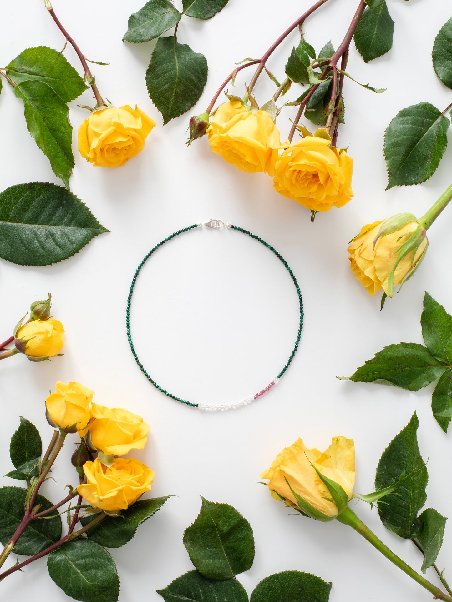 One-of-a-kind natural Malachite, Moonstone, & Quartz crystal designer bracelet with sterling silver hardware, designed & handmade in California.