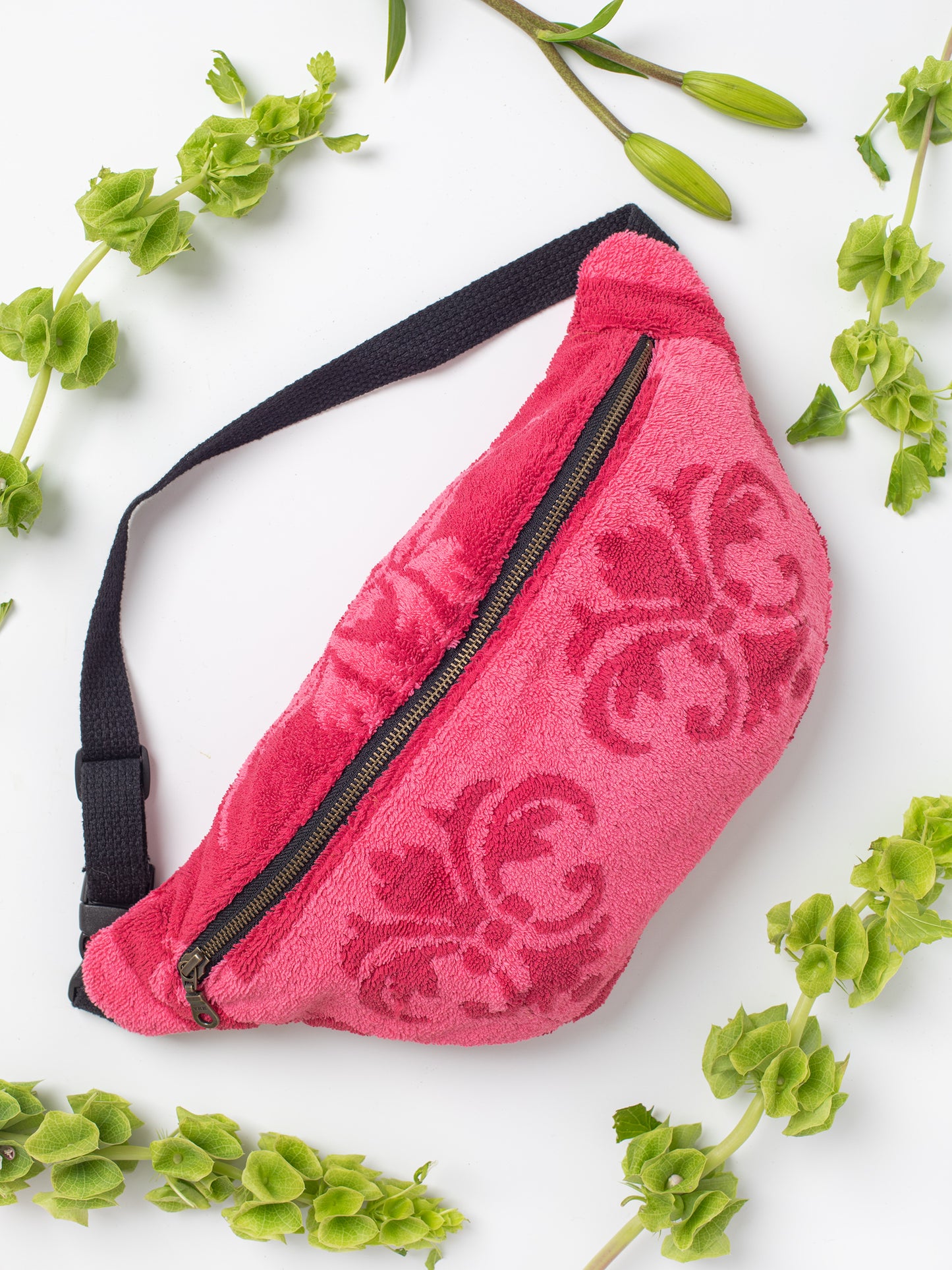 Vintage Pink Deadstock Fleur de Lis Terrycloth Towel Fanny Pack (1970s)