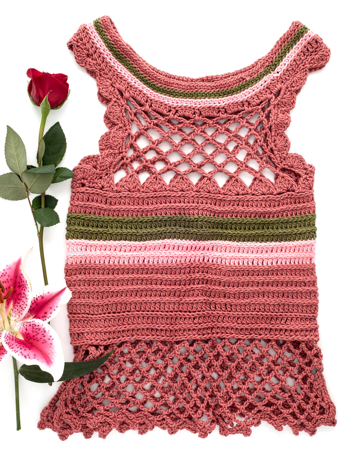Pink & Green Organic Cotton Crochet Tank Top