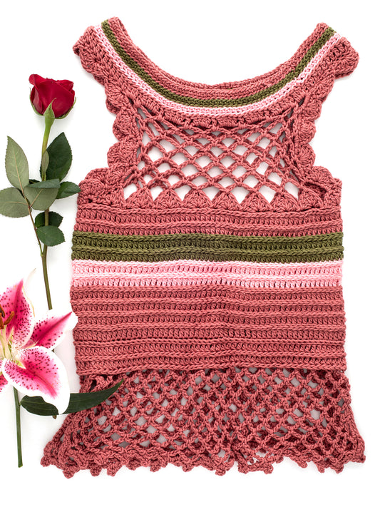 Pink & Green Organic Cotton Crochet Tank Top