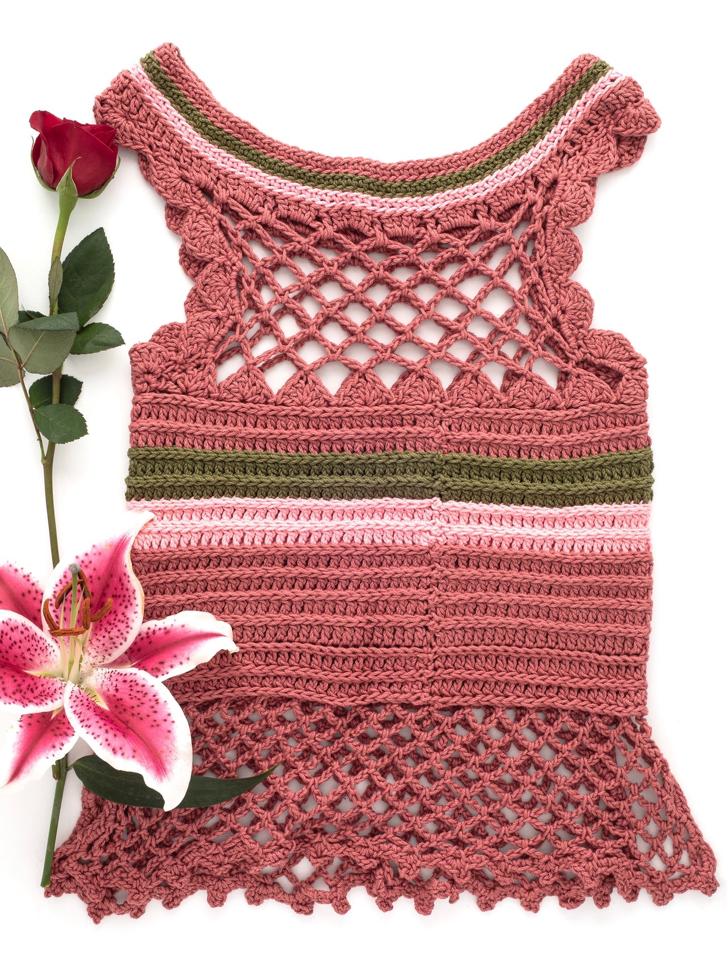 Pink & Green Organic Cotton Crochet Tank Top