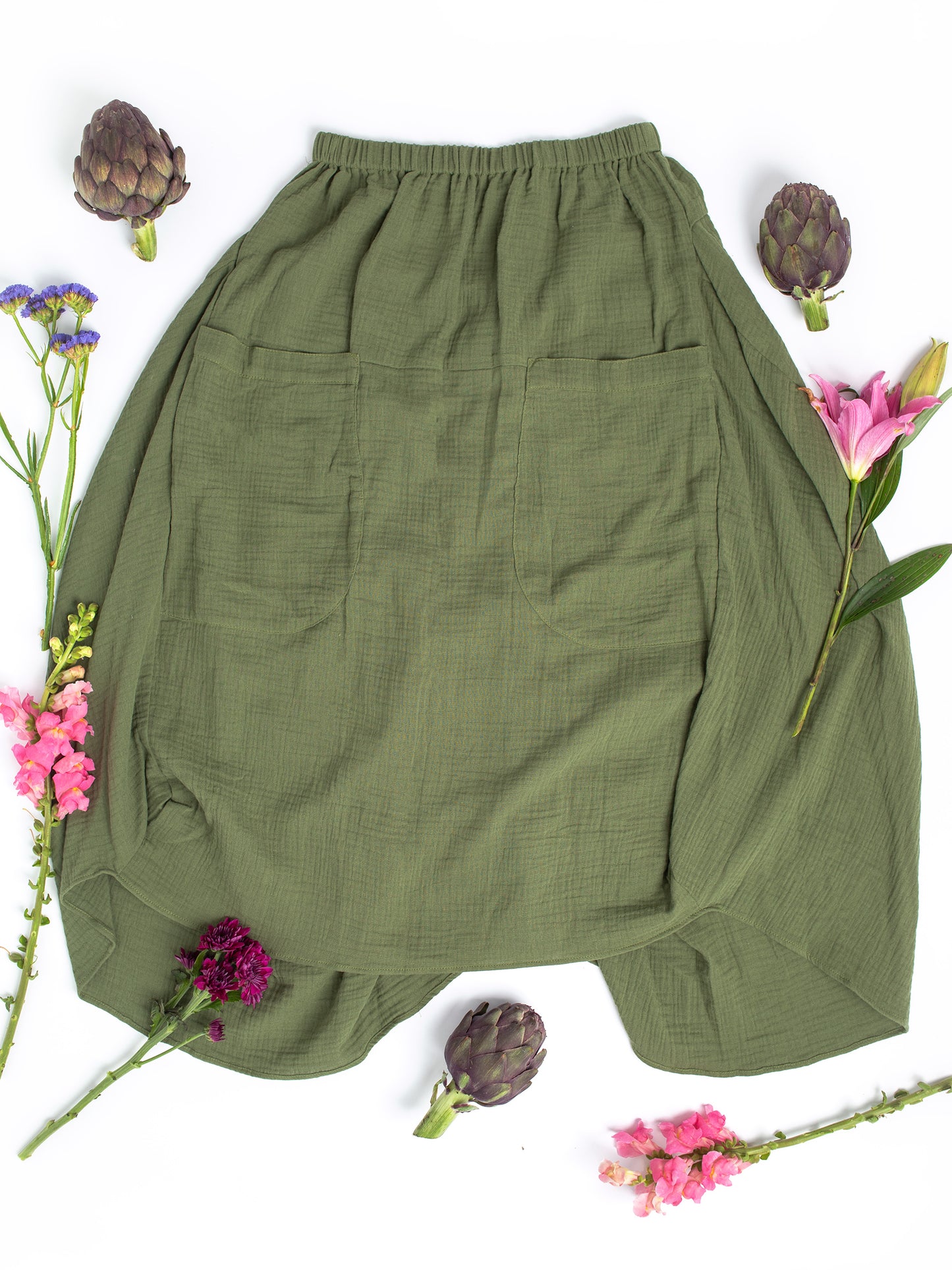 Women's Fashion: Fun Skirt in Sustainable Organic Cotton XS-XL, Swingy with a mini train in the back for that Vintage Divine Goddess Natural Mermaid vibe, wear for Fun Times at the beach, in the woods, at brunch, on vacation, for travel, events, weddings... because it just looks good on everyone!