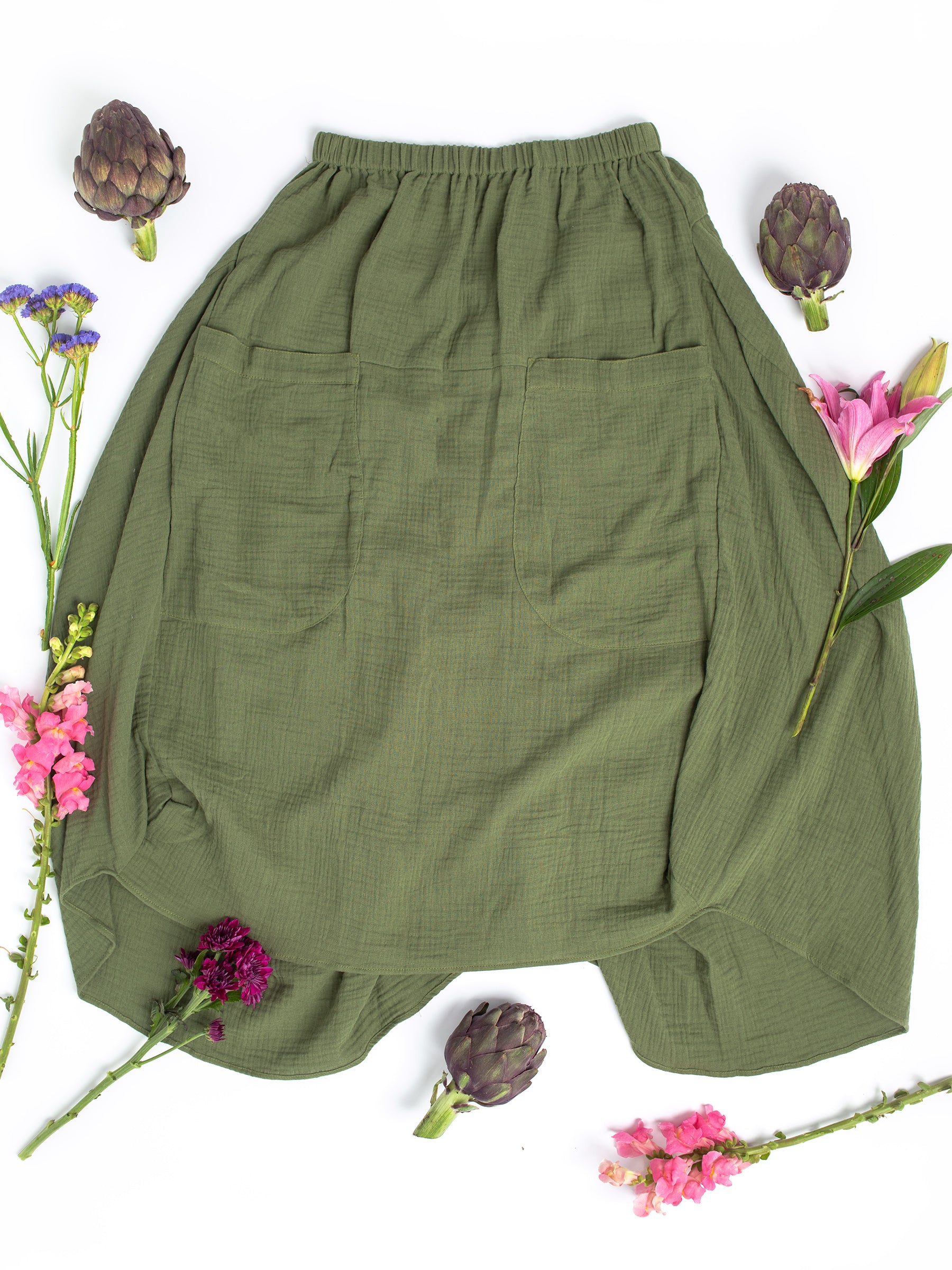 Women's Fashion: Fun Skirt in Sustainable Organic Cotton XS-XL, Swingy with a mini train in the back for that Vintage Divine Goddess Natural Mermaid vibe, wear for Fun Times at the beach, in the woods, at brunch, on vacation, for travel, events, weddings... because it just looks good on everyone!