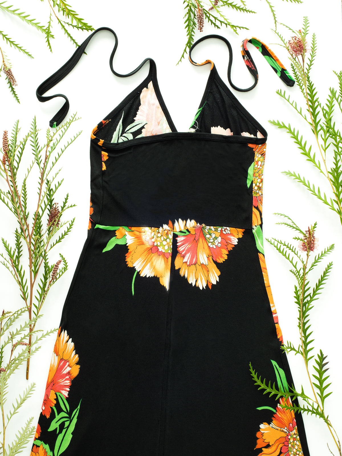 Vintage Rosanna Schiatti Black Floral Fit-and-Flare Mini Dress