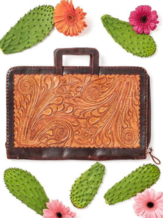 Vintage Hand-Tooled Leather Briefcase (1960s-70s)