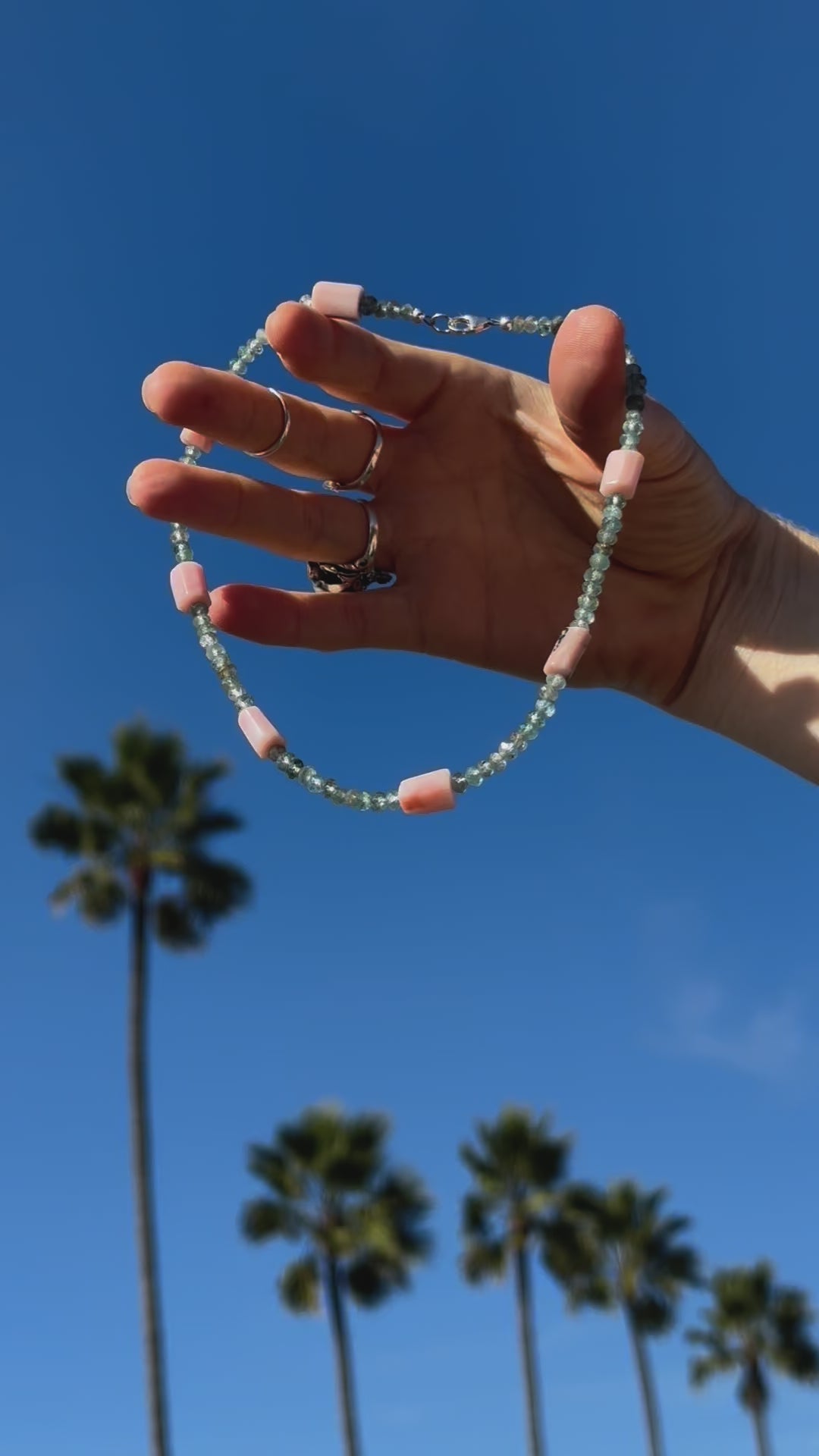 One-of-a-kind natural crystal Apatite & Rhodonite designer bracelet with sterling silver hardware, designed & handmade in California. 