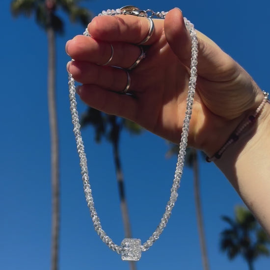 One-of-a-kind natural Quartz crystal designer necklace with sterling silver hardware, designed & handmade in California.