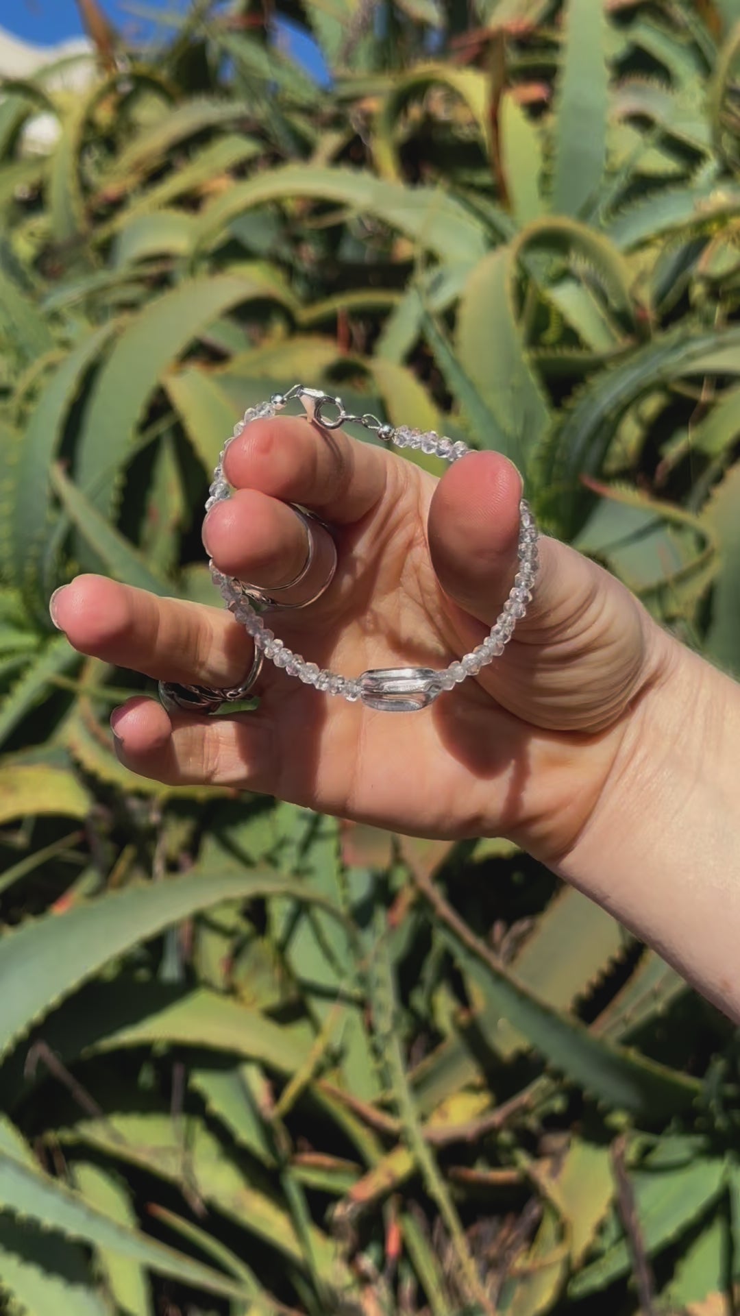 One-of-a-kind natural Quartz crystal designer bracelet with sterling silver hardware, designed & handmade in California.