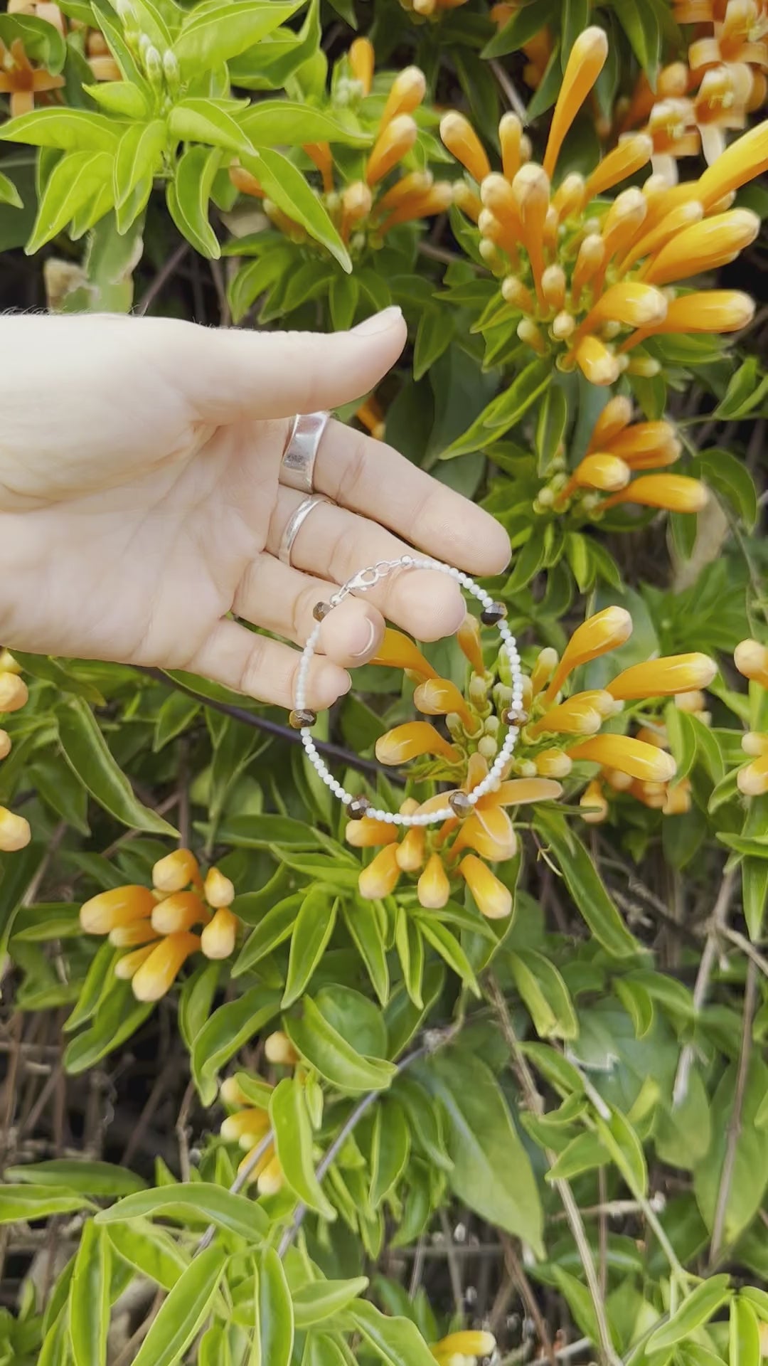 One-of-a-kind natural Amazonite & Tiger's Eye crystal designer bracelet with sterling silver hardware, designed & handmade in California.