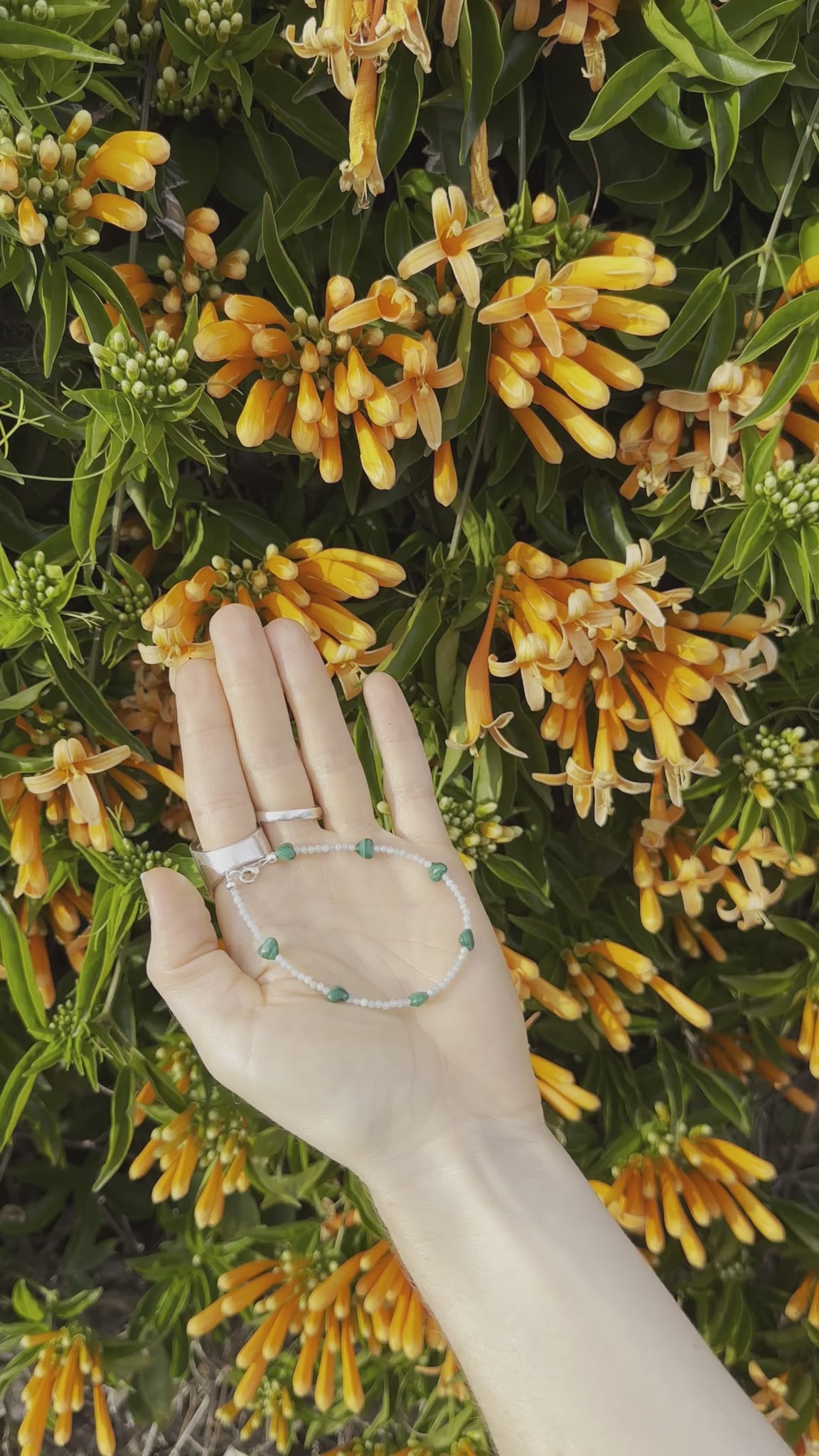 One-of-a-kind natural crystal designer bracelet with sterling silver hardware, designed & handmade in California. Stones are Amazonite & Malachite.