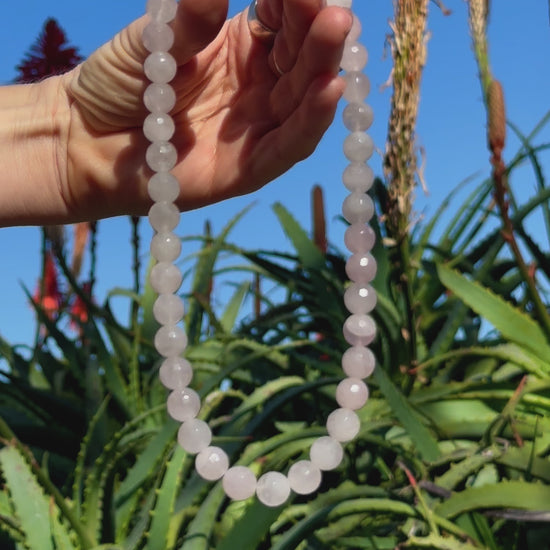 One-of-a-kind natural Rose Quartz crystal designer bracelet with sterling silver hardware, designed & handmade in California. 