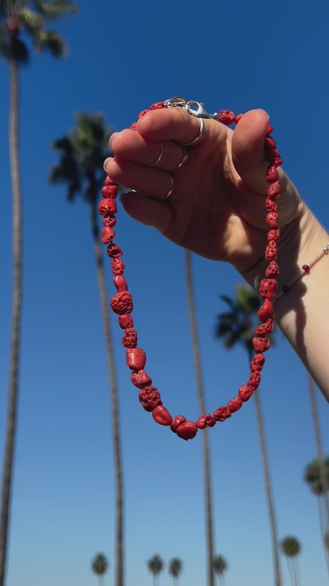 One-of-a-kind natural stone designer bracelet with sterling silver hardware, designed & handmade in California. Stones are Antique Mediterranean Red Coral.