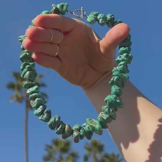 One-of-a-kind natural Turquoise stone designer bracelet with sterling silver hardware, designed & handmade in California. 