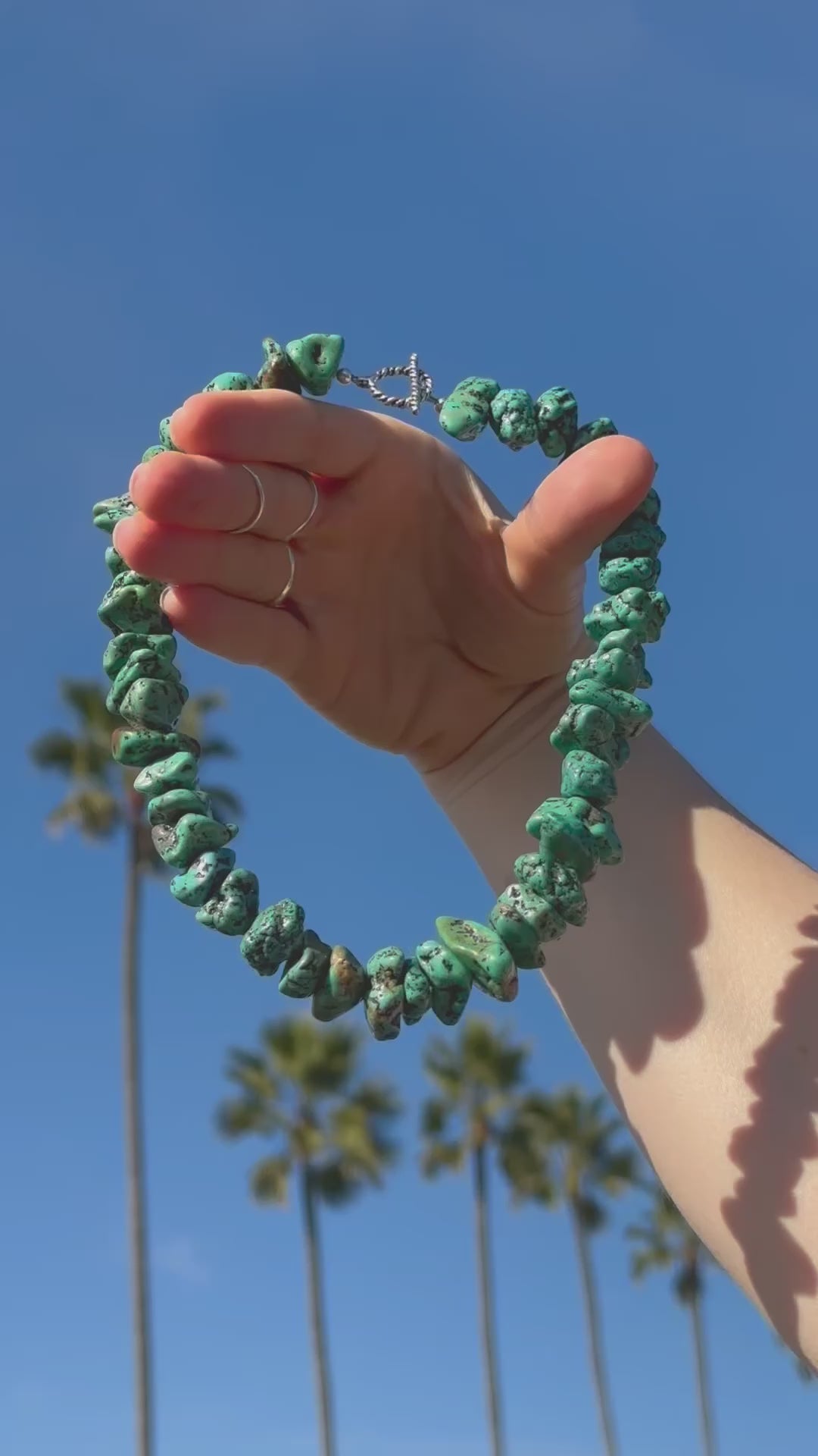 One-of-a-kind natural Turquoise stone designer bracelet with sterling silver hardware, designed & handmade in California. 